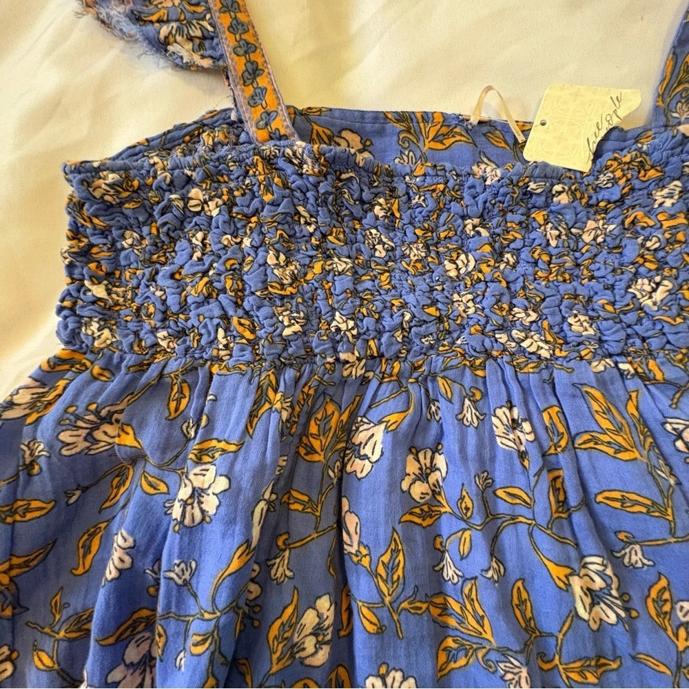 NWT Free People Large Cotton Nala Floral Babydoll Top Blue Orange Cotton - Picture 4 of 12